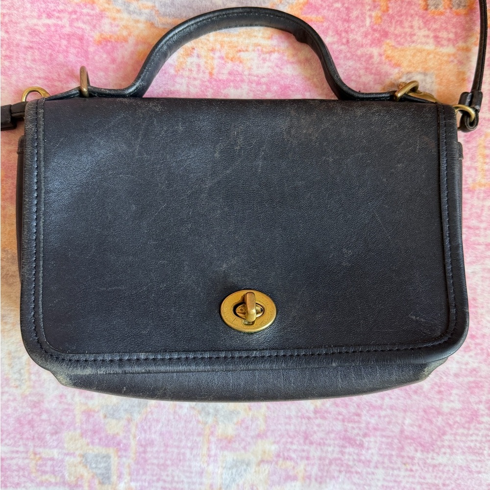 Vintage Coach Casino Bag 9924 Black Crossbody Leather Turn-Lock Top-Handle - Picture 6 of 9
